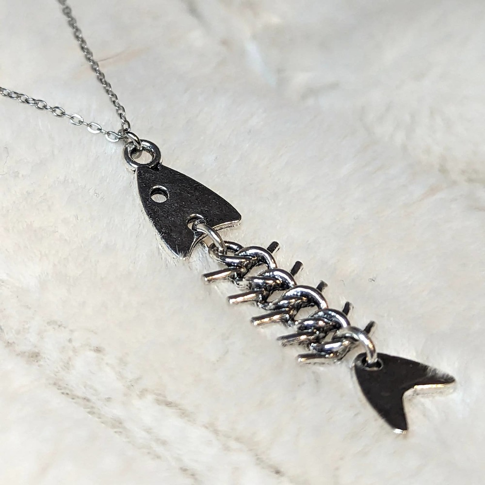 Fish Skeleton Charm Necklace